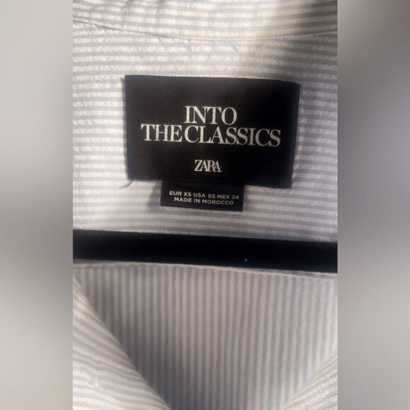 Zara into the classics blue pinstripe cotton long sleeve button down shirt XS - Picture 4 of 5